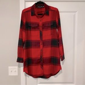 Athleta red and black plaid shirt dress size XS